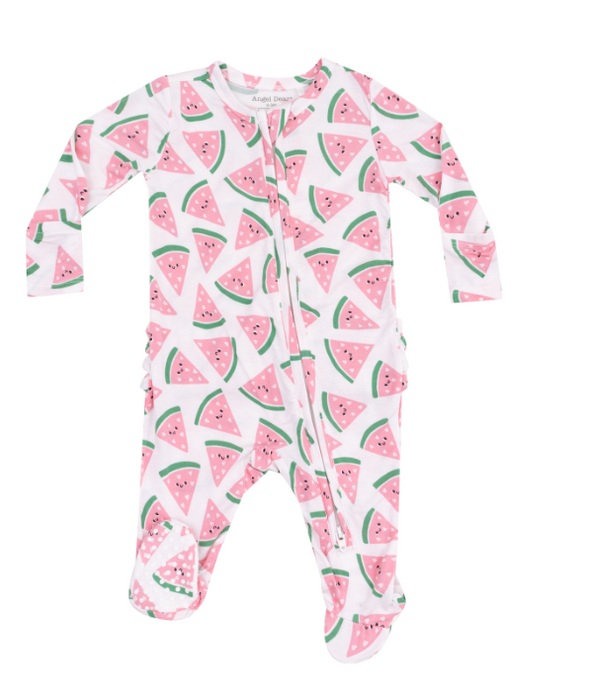 Two Way Ruffle Zipper Footie | Watermelon Hearts