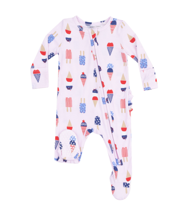 Two Way Ruffle Zipper Footie | American Ice Cream Pink