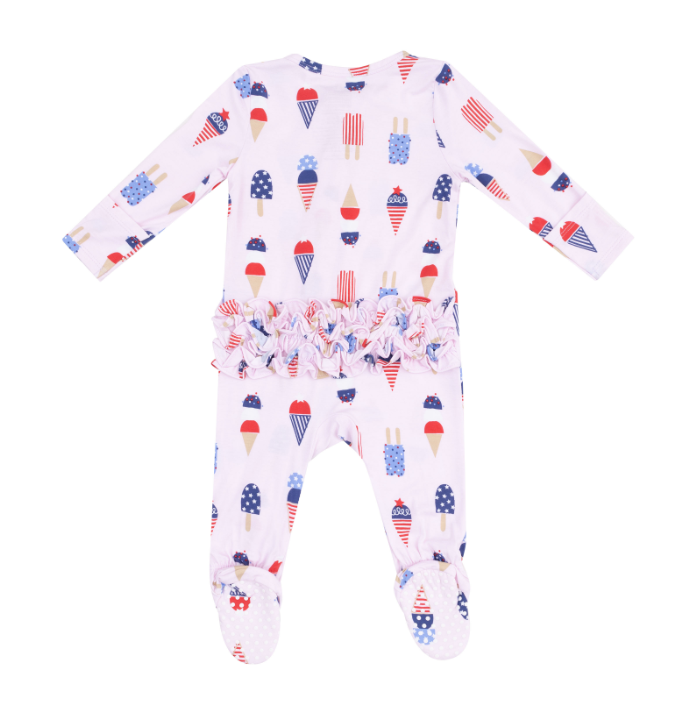 Two Way Ruffle Zipper Footie | American Ice Cream Pink