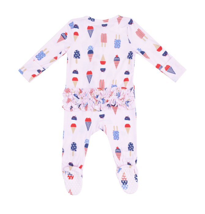 Two Way Ruffle Zipper Footie | American Ice Cream Pink