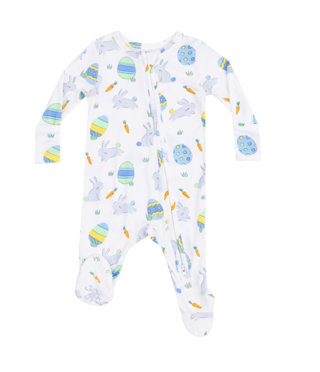 Two Way Zipper Footie | Blue Easter Bunnies