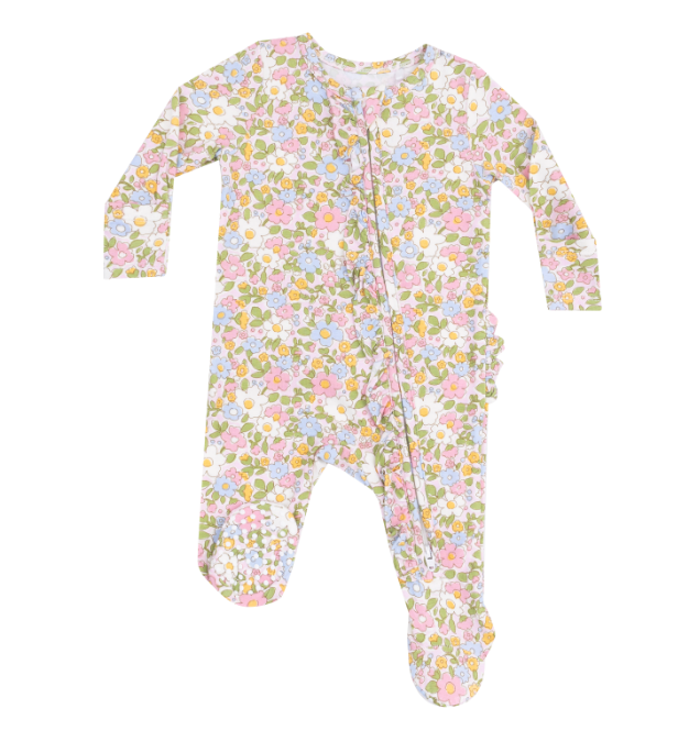 Two Way Ruffle Zipper Footie | Bubbly Baby Calico