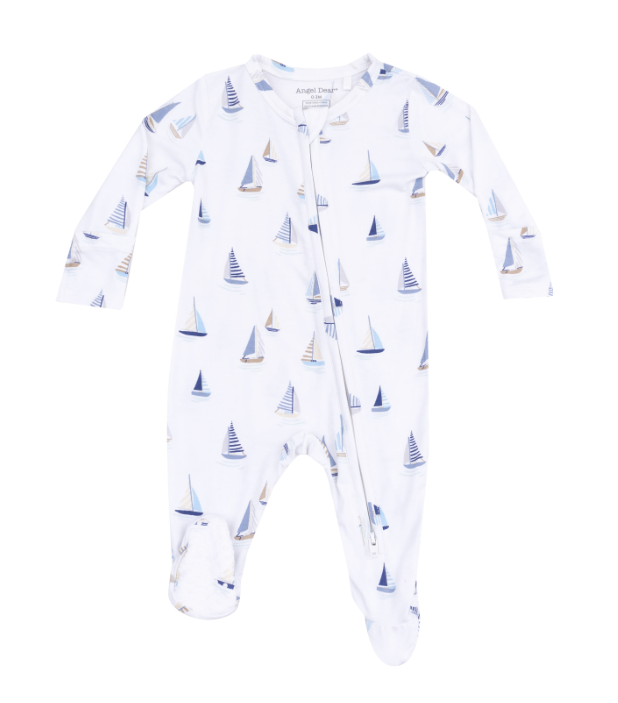 Two Way Zipper Footie | Blue Sailboats