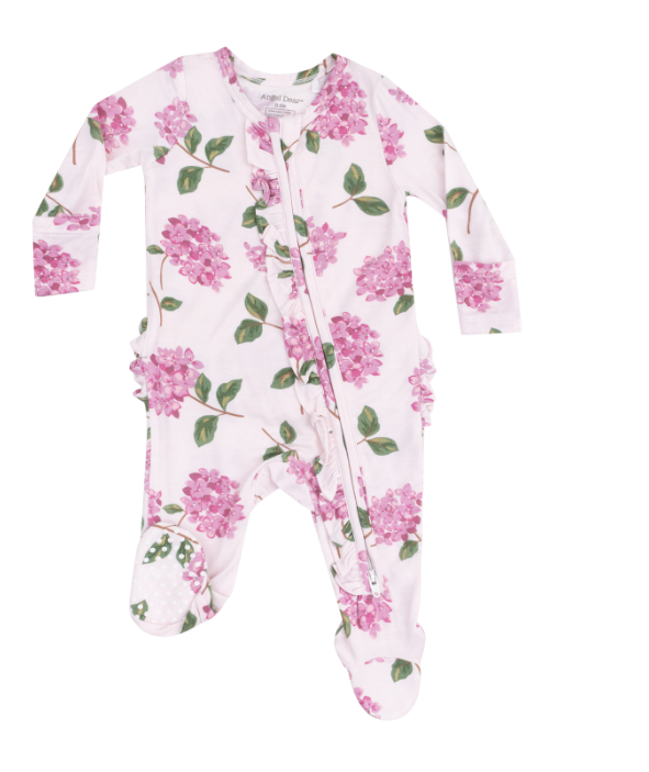 Two Way Ruffle Zipper Footie | Hydrangeas