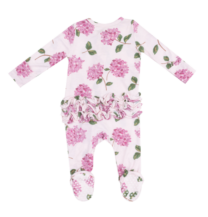 Two Way Ruffle Zipper Footie | Hydrangeas