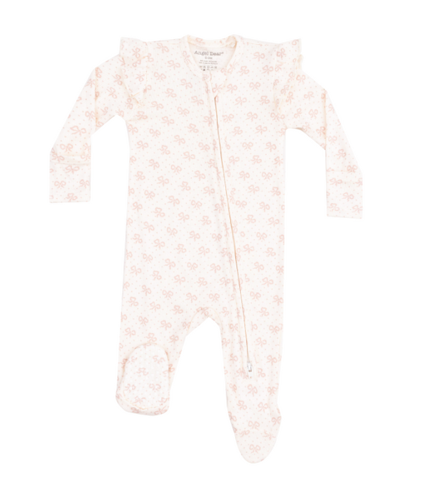 Two Way Ruffle Sleeve Zipper Footie | Vintage Mini Bows