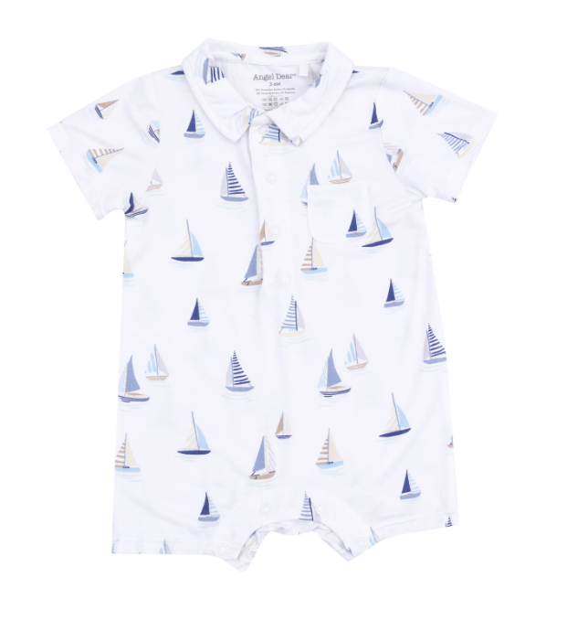 Polo Shortie Romper | Blue Sailboats