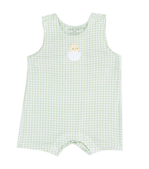 Shortie Romper w/Applique | Easter Green Gingham