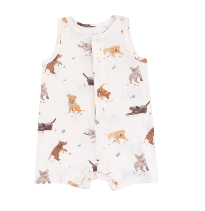 Shortie Romper | Watercolor Puppies