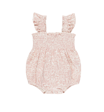 Smocked Ruffle Sleeve Romper | Pink Blossom