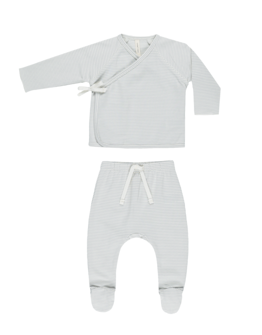 Wrap Top and Footed Pant Set | Sky Micro Dot