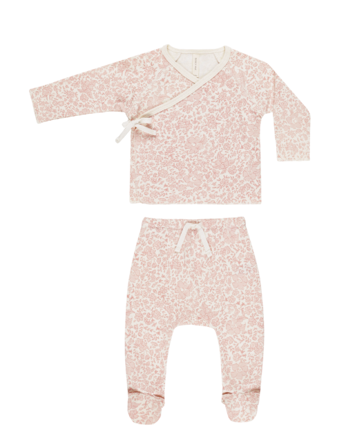 Wrap Top and Footed Pant Set | Pink Blossom