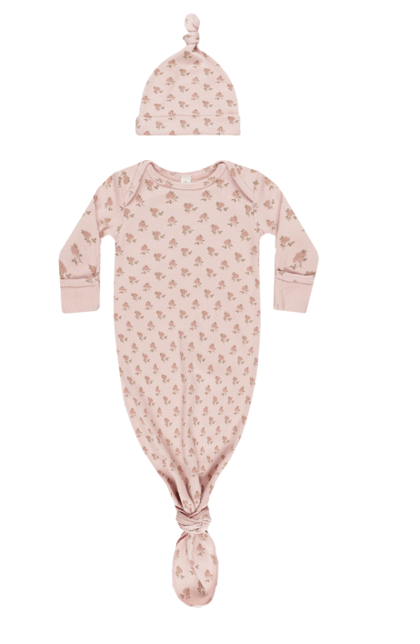 Knotted Baby Gown & Hat Set | Roses