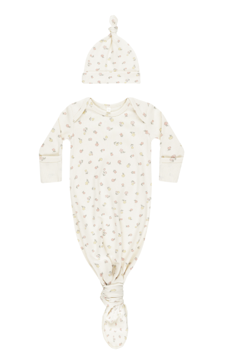 Knotted Baby Gown & Hat Set | Ivory Fleur