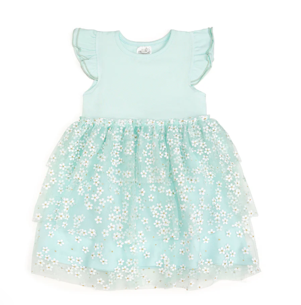Aqua Ditsy Daisy Easter Tiered Tutu Dress