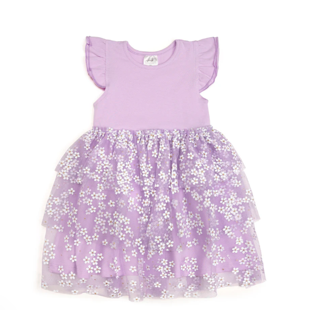 Lavender Ditsy Daisy Easter Tiered Tutu Dress
