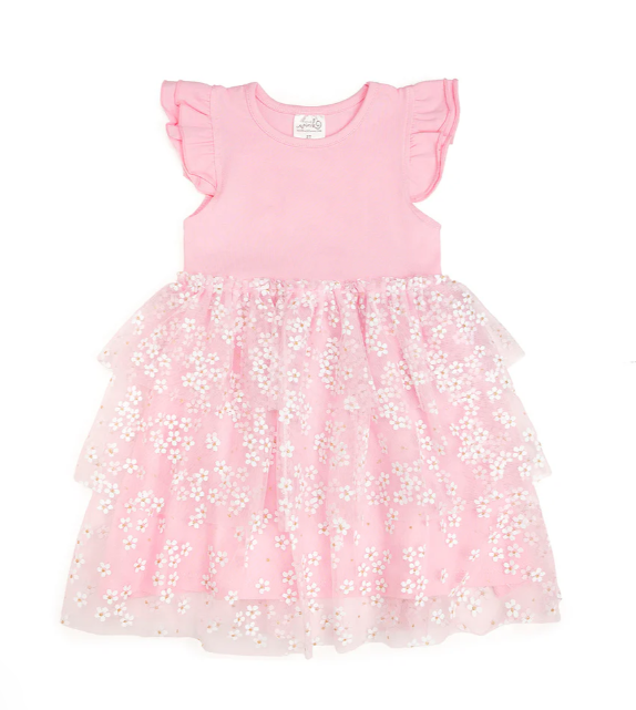 Pink Ditsy Daisy Easter Tiered Tutu Dress