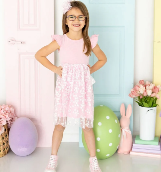 Pink Ditsy Daisy Easter Tiered Tutu Dress