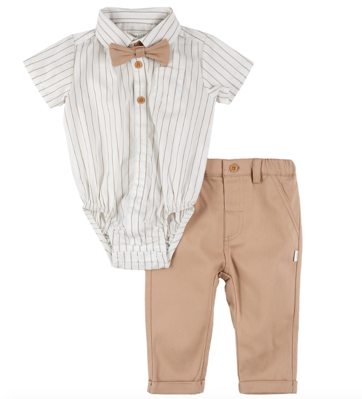 Tan Striped Shirt/Pant/Bowtie Set