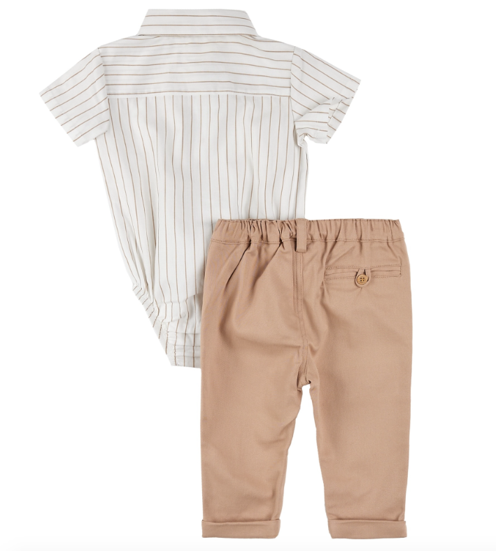 Tan Striped Shirt/Pant/Bowtie Set