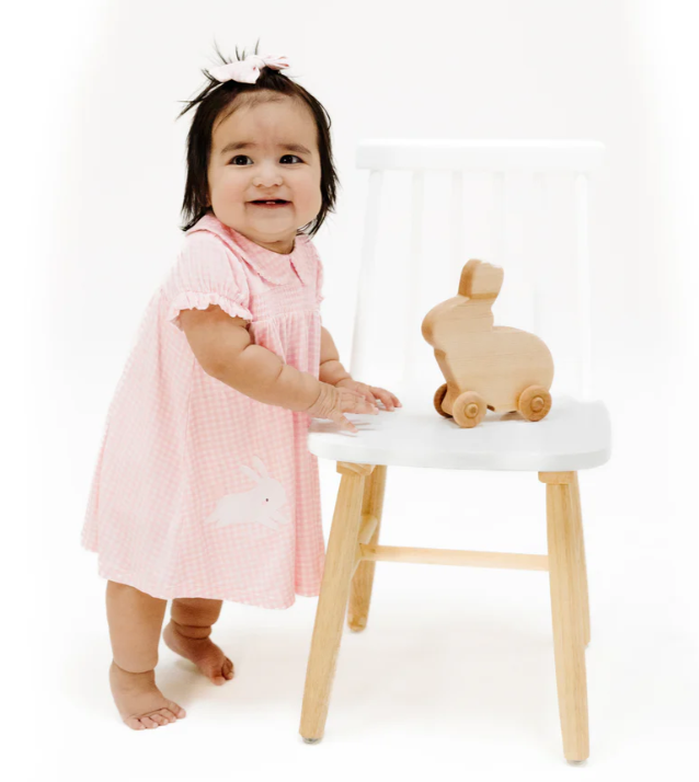 Classic Smocked Peter Pan Collar Dress w/Bunny Applique | Pink Gingham