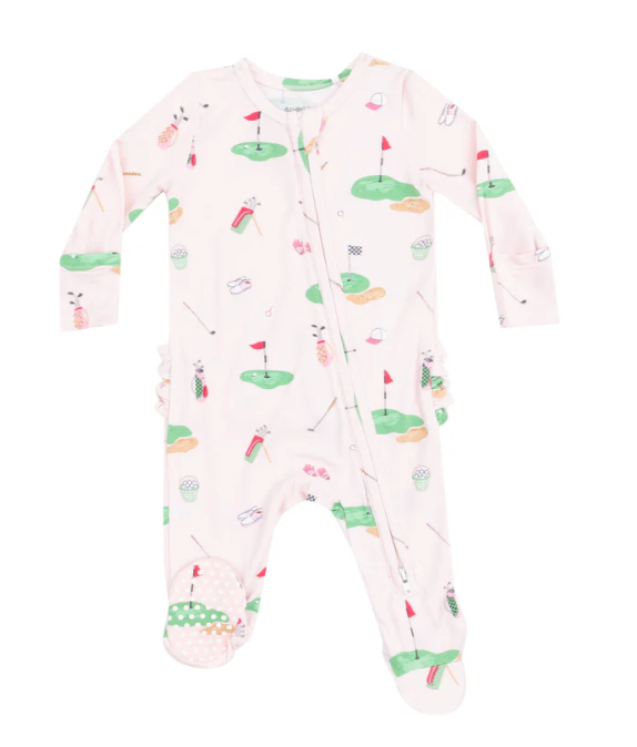 Two Way Ruffle Zipper Footie | Golf Things Pink