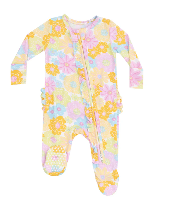 Two Way Ruffle Zipper Footie | Sunny Dahlias