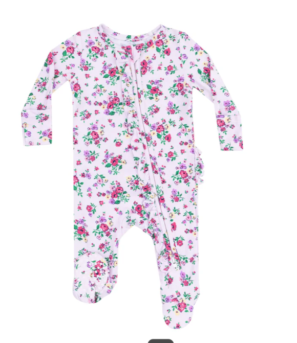 Two Way Ruffle Zipper Footie | Preppy Roses