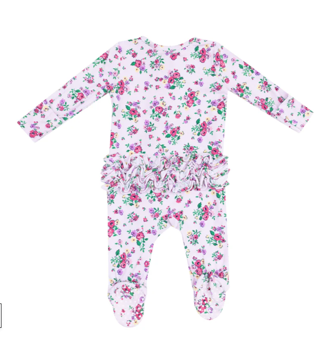 Two Way Ruffle Zipper Footie | Preppy Roses
