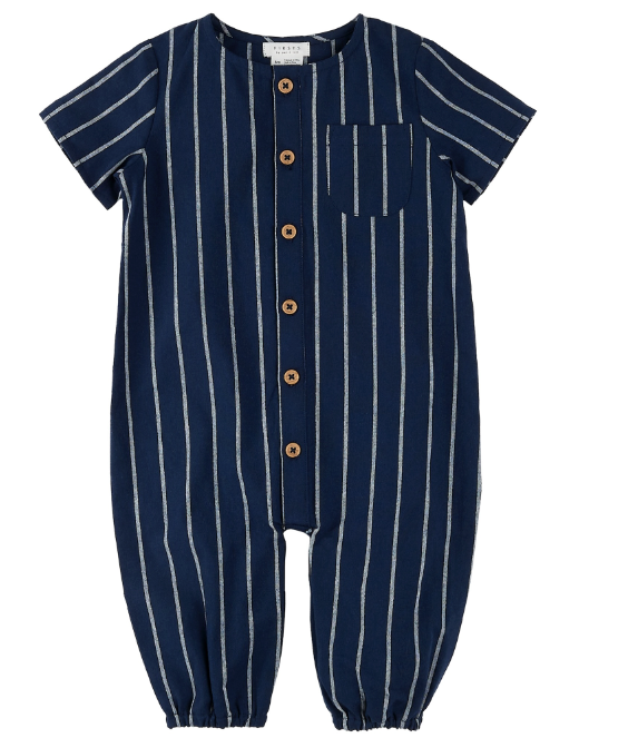 Navy Striped Woven Romper