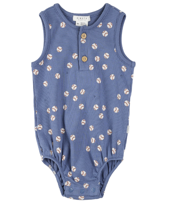Blue Baseball Sleeveless Bodysuit
