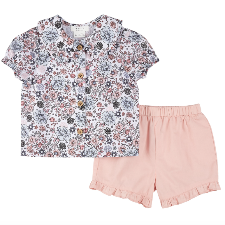 Peach Floral Woven Top/Short Set