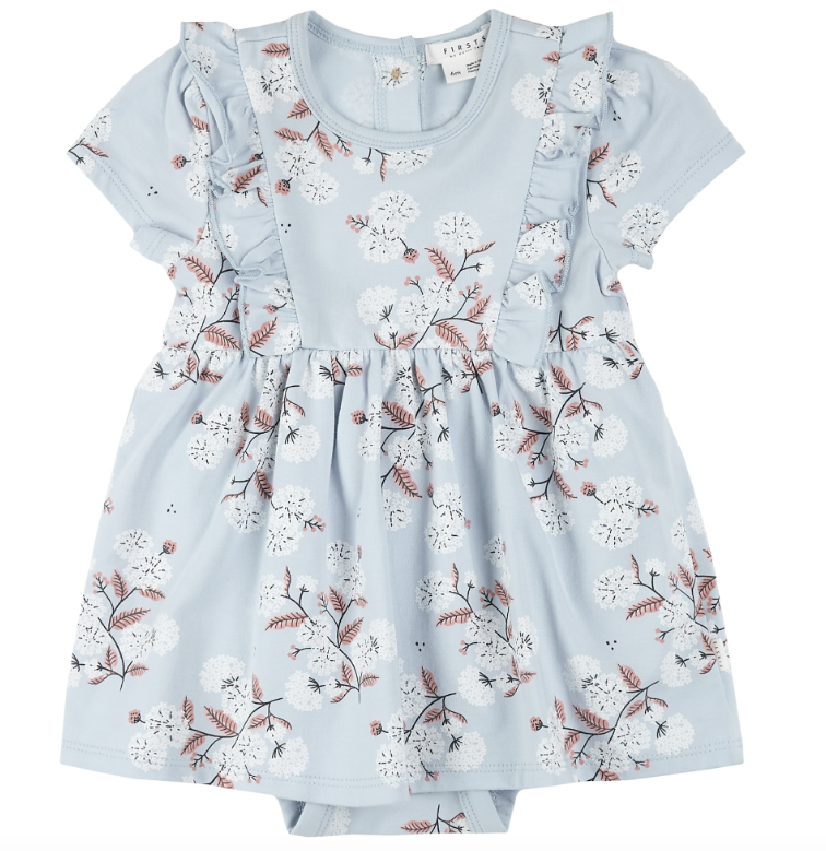 Lt Blue Floral Bodysuit Dress