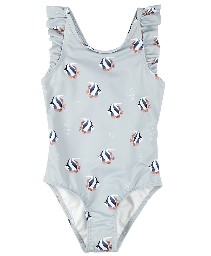 Lt Blue Tropical Fish Ruffle Swimsuit