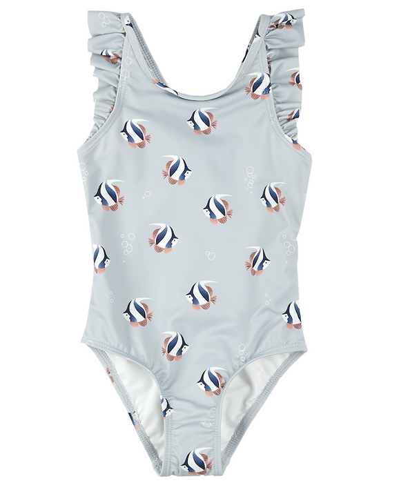 Lt Blue Tropical Fish Ruffle Swimsuit