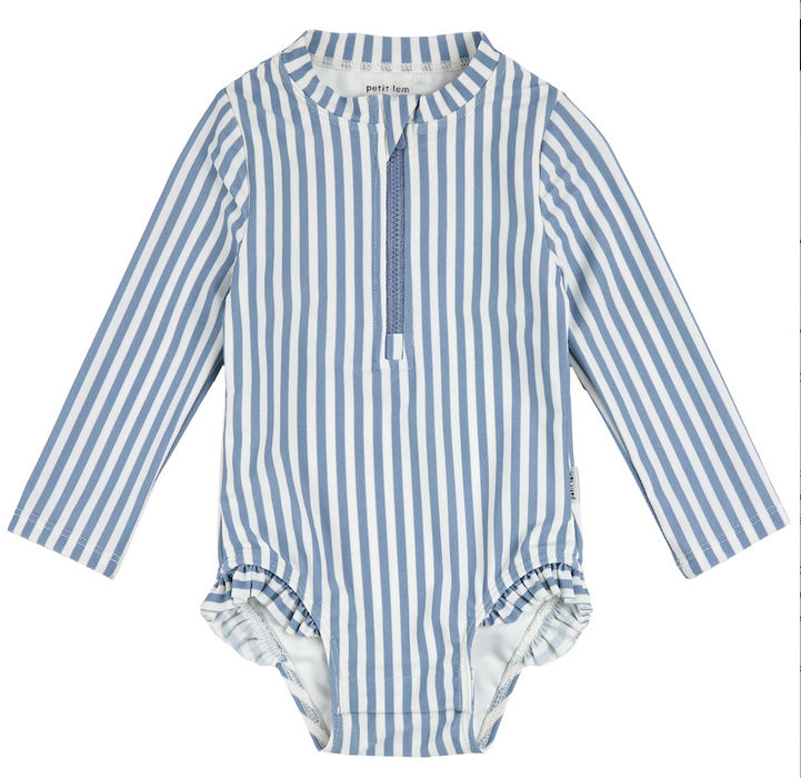 Blue/White Stripe Long Sleeve Swimsuit