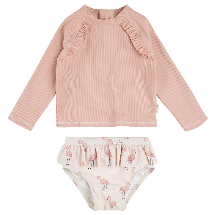 2 Pc Flamingo Long Sleeve Swimsuit