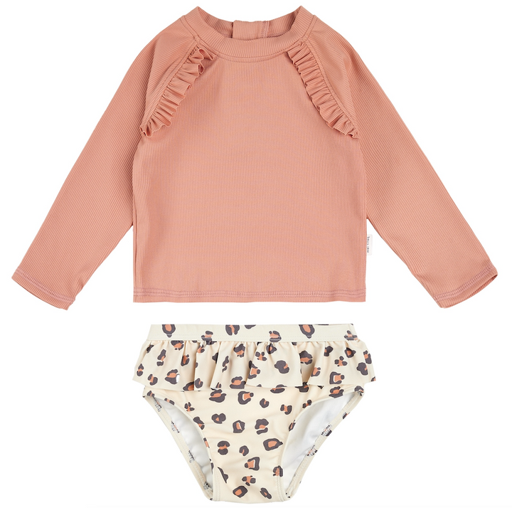 2 Pc Animal Print Long Sleeve Swimsuit
