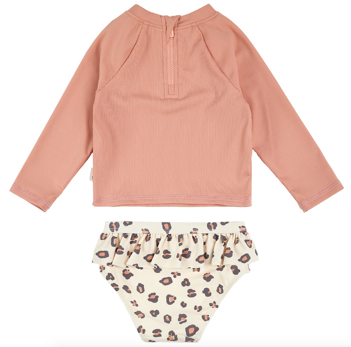 2 Pc Animal Print Long Sleeve Swimsuit