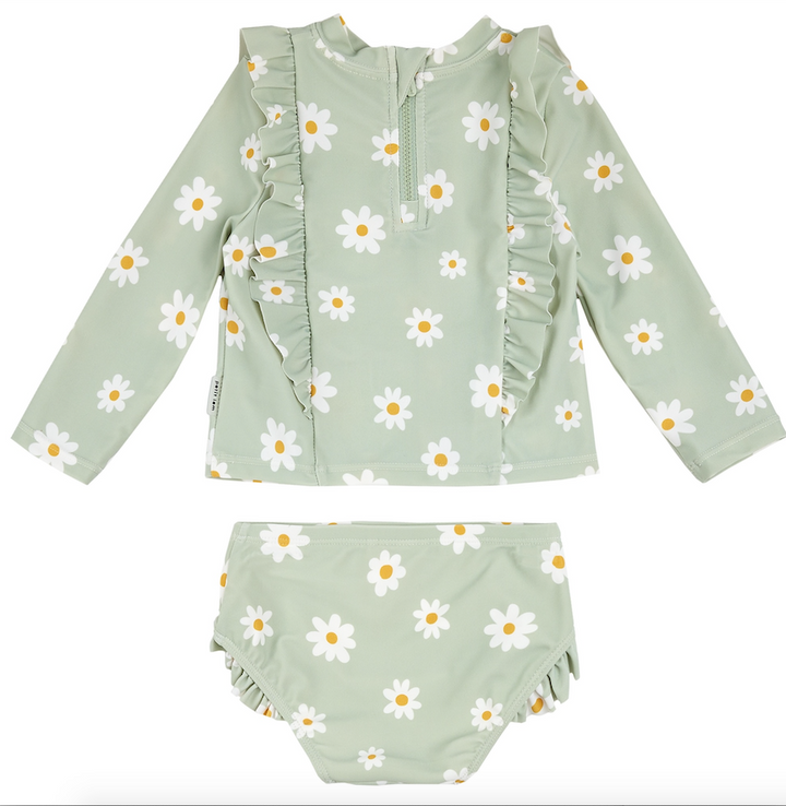 2 Pc Daisy Long Sleeve Ruffle Swimsuit