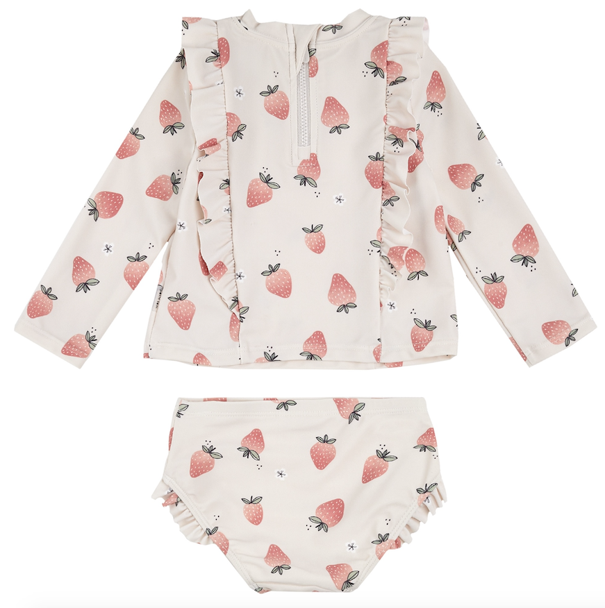 2 Pc Strawberry Long Sleeve Ruffle Swimsuit