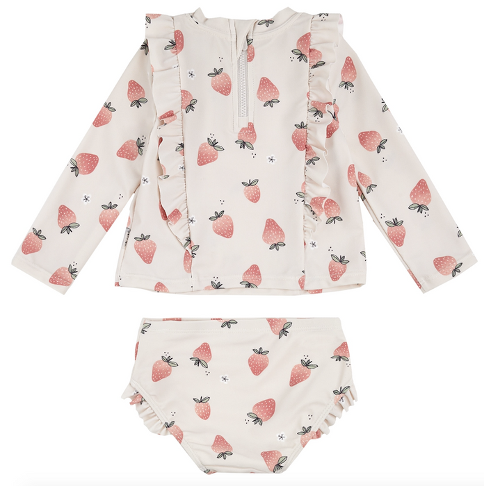 2 Pc Strawberry Long Sleeve Ruffle Swimsuit