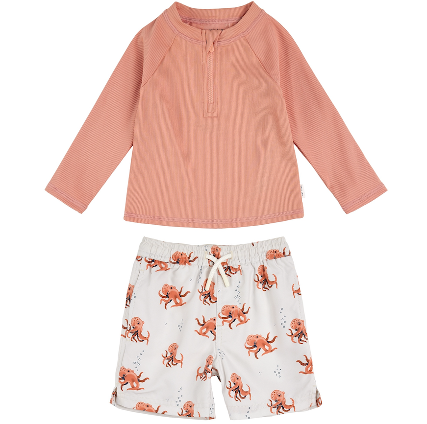 2 Pc Octopus Long Sleeve Swimsuit