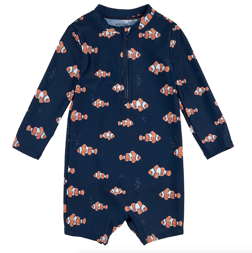 Navy Clown Fish Long Sleeve Sunsuit