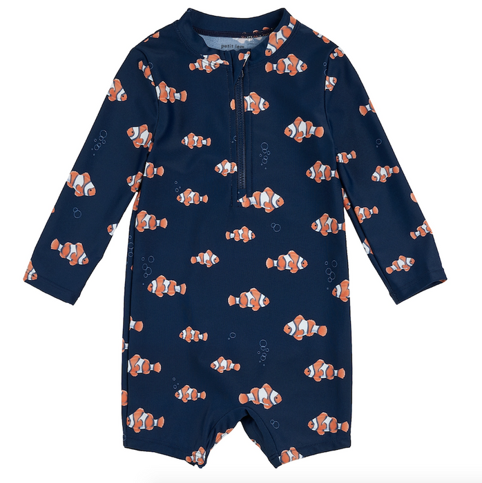 Navy Clown Fish Long Sleeve Sunsuit
