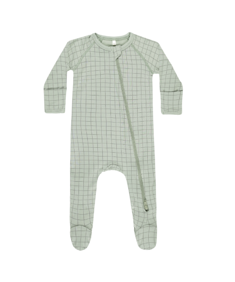 Bamboo Zip Footie | Sage Grid