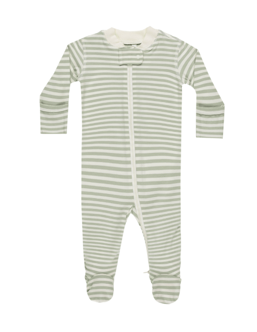 Zip Long Sleeve Sleeper | Sage Stripe