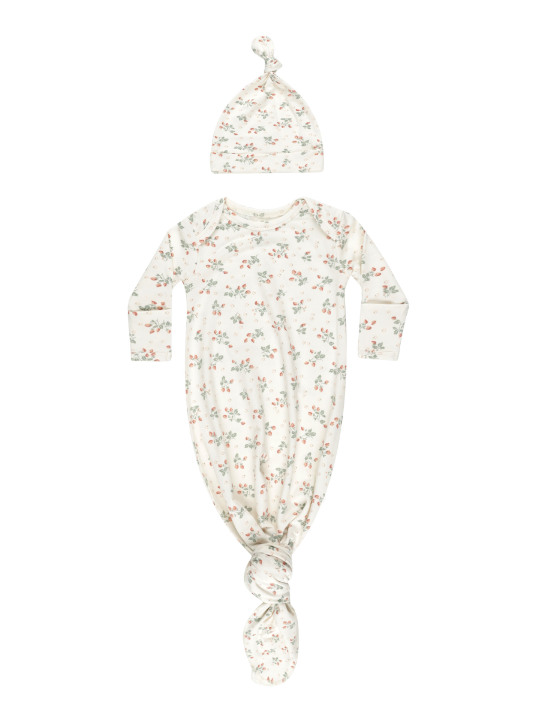 Knotted Baby Gown & Hat Set | Strawberries