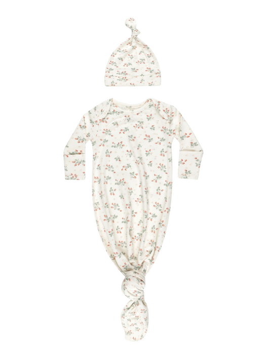 Knotted Baby Gown & Hat Set | Strawberries