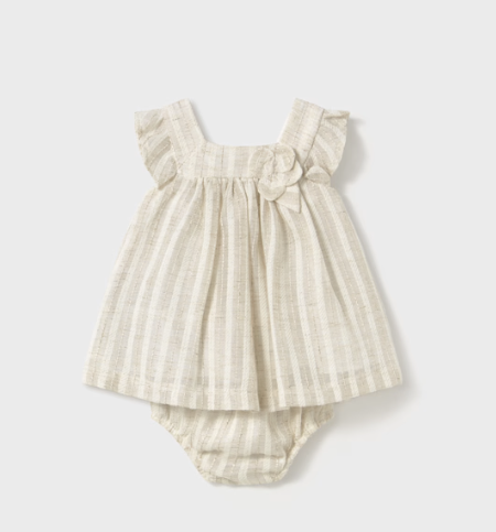 Baby Tan Striped Dress w/Bow | 1858